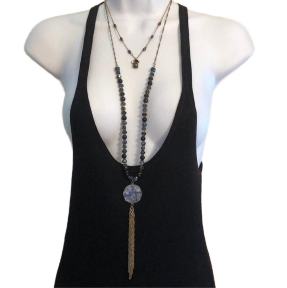 𝅺Curated bundle Monet and Crystal Chain Necklace Layered Look Beaded Long.